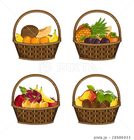 Fresh organic fruit in wicker basket set 28986933