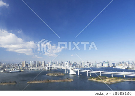 東京都市風景　お台場から望む東京都心全景　快晴青空 28988136