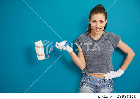 Brunette girl having a break while renovating home 28988159