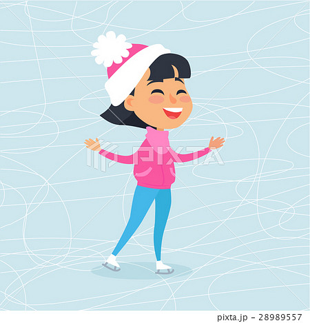 Isolated Smiling Cartoon Girl Skating on Icerink Isolated Smiling Cartoon Girl Skating on Icerink 28989557