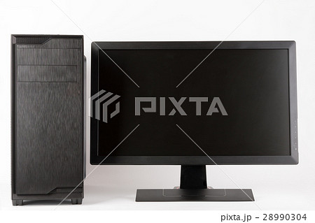 computer case with led monitor on white background computer case with led monitor on white background 28990304