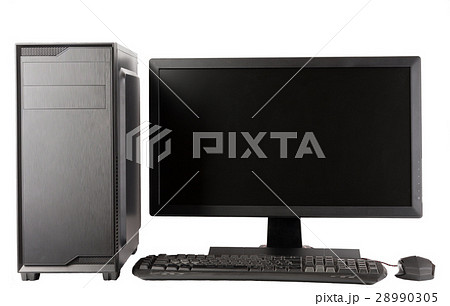 Computer case with led monitor on white background 28990305