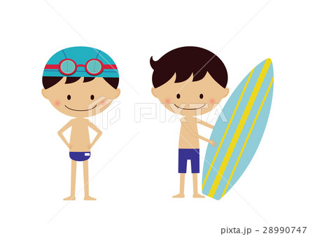 夏 海のレジャー プール 男の子 サーフィンのイラスト素材