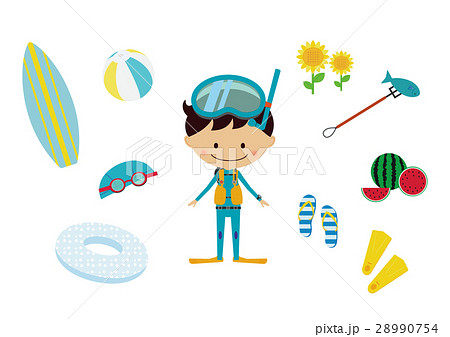 夏 スキューバーダイビング 男の子 海のレジャー 笑顔のイラスト素材