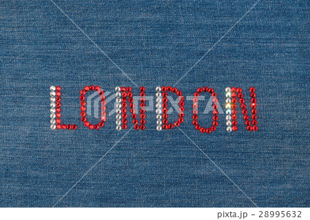 Inscription London, inlaid rhinestones on denim. 28995632