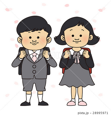 入学式イメージ 桜舞う、男の子と女の子(小学生) 入学式イメージ 桜舞う、男の子と女の子(小学生) 28995971