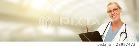 Caucasian Female Doctor, Nurse or Pharmacist with Room For Text. Caucasian Female Doctor, Nurse or Pharmacist with Room For Text. 28997472