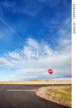 Desert highway with a stop sign, concept picture. 28997642