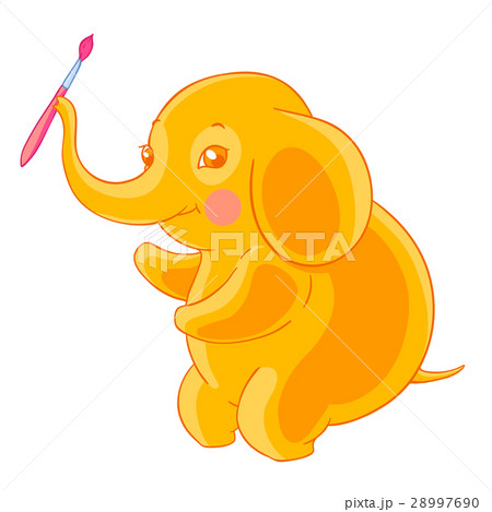 Thick cute orange elephant holds the brush in the 28997690