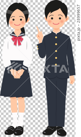 Male and female middle school students with pointing pose Male and female middle school students with pointing pose 28999657
