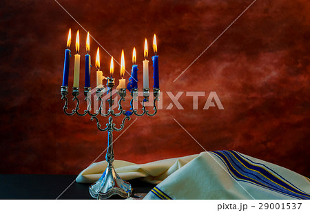 Hanukkah with menorah tallit traditional Hanukkah with menorah tallit traditional 29001537