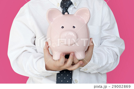 Kid Studio Shoot Gesture Piggybank Holding Kid Studio Shoot Gesture Piggybank Holding 29002869