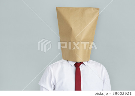 Man Paper Bag Cover Face Ashamed Portrait Concept Man Paper Bag Cover Face Ashamed Portrait Concept 29002921