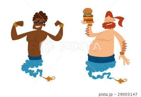 Cartoon genie character magic lamp vector Cartoon genie character magic lamp vector 29003147