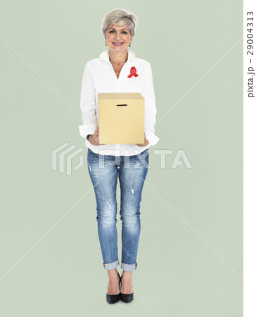 Casual Caucasian Woman Holding Box Casual Caucasian Woman Holding Box 29004313