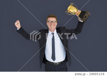 Business Man Holding Trophy Happy Business Man Holding Trophy Happy 29005159