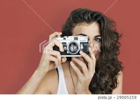 Caucasian Lady Holding Camera Concept Caucasian Lady Holding Camera Concept 29005259