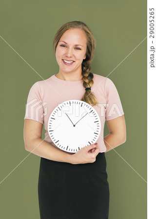 Caucasian Lady Holding Clock Concept Caucasian Lady Holding Clock Concept 29005265