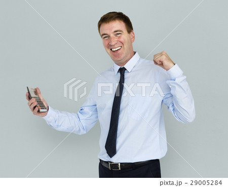 Caucasian Business Man Calculator Smiling Caucasian Business Man Calculator Smiling 29005284