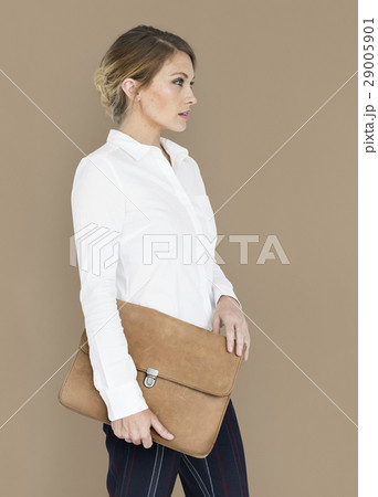 Business Woman Side View Briefcase Concept Business Woman Side View Briefcase Concept 29005901