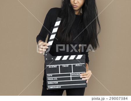 Young Women Hands Hold Clapper Board 29007384