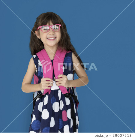 Little Girl Backpack Glasses Smiling 29007513