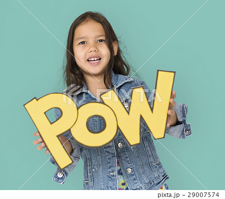 Little Girl Holding Papercraft Pow Little Girl Holding Papercraft Pow 29007574