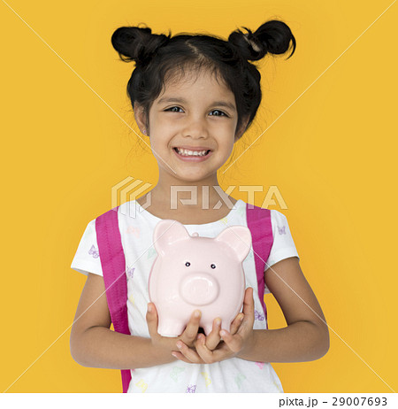Kid Studio Shoot Gesture Piggybank Holding Kid Studio Shoot Gesture Piggybank Holding 29007693