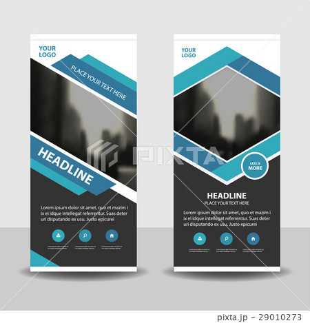 Blue hexagon Roll Up Banner flat design template 29010273