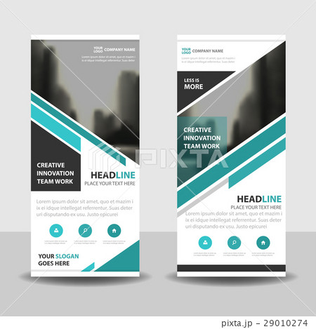 Green triangle Roll Up Banner flat design template 29010274