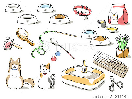 猫と猫用品(影付き) 29011149