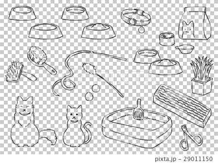 猫と猫用品(線画) 29011150