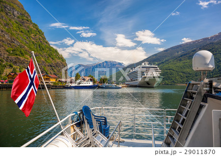 Port of Flam village with ships in fjord, Norway Port of Flam village with ships in fjord, Norway 29011870