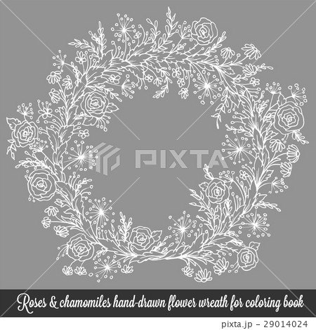 Laurel wreath frame with roses, chamomiles and 29014024