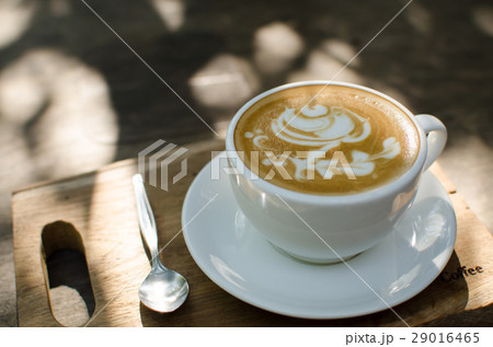 Close up hot Latte Art Coffee in the mug. 29016465