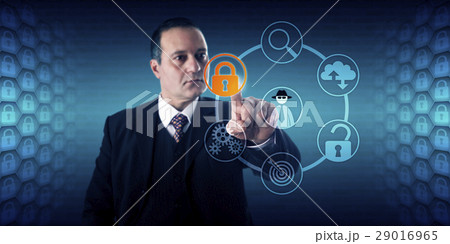 Businessman Activating Lock For Fraud Prevention 29016965