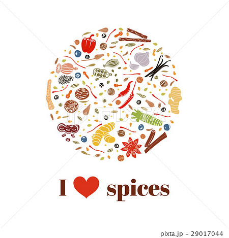 Cooking spices on bauble shape. Images 29017044