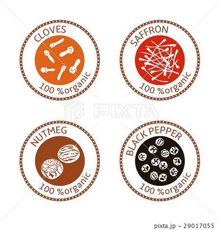 Set of flat spices stamp labels. 100 organic 29017055
