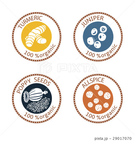 Set of flat spices stamp labels. 100 organic Set of flat spices stamp labels. 100 organic 29017070