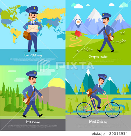 World Delivery Banner Postman. Mailman on Bicycle World Delivery Banner Postman. Mailman on Bicycle 29018954