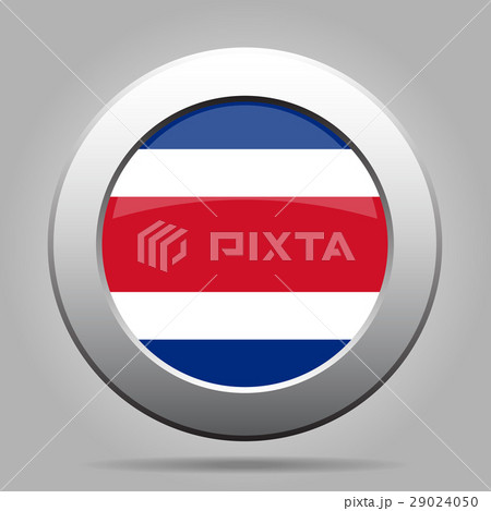 Flag of Costa Rica. Shiny metal gray round button.