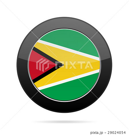 Flag of Guyana. Shiny black round button.