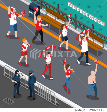 Sports Fans Procession Isometric Composition 29024115