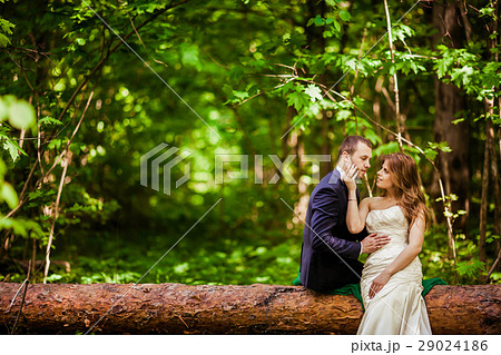 Groom and bride in the spring forest Groom and bride in the spring forest 29024186