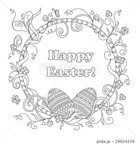 Happy Easter with ornamental eggs and flowers 29024239