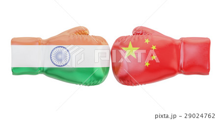 Boxing gloves with India and China flags 29024762
