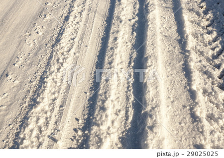 traces of the car on snow 29025025