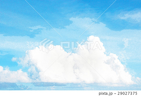 背景素材に使える晴れた入道雲のある夏空のイラストイメージのイラスト素材
