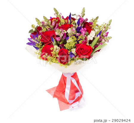 Bouquet of flowers top view on white background 29029424