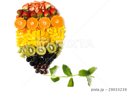 Top view of rainbow colour fruits berries balloon Top view of rainbow colour fruits berries balloon 29033239